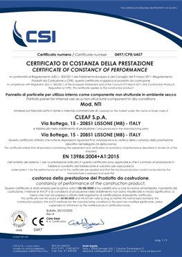 性能稳定性证书 - 防火中密度纤维板