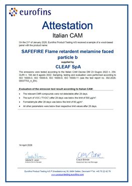室内家具 VOC / CAM 认证证书 – SAFEFIRE